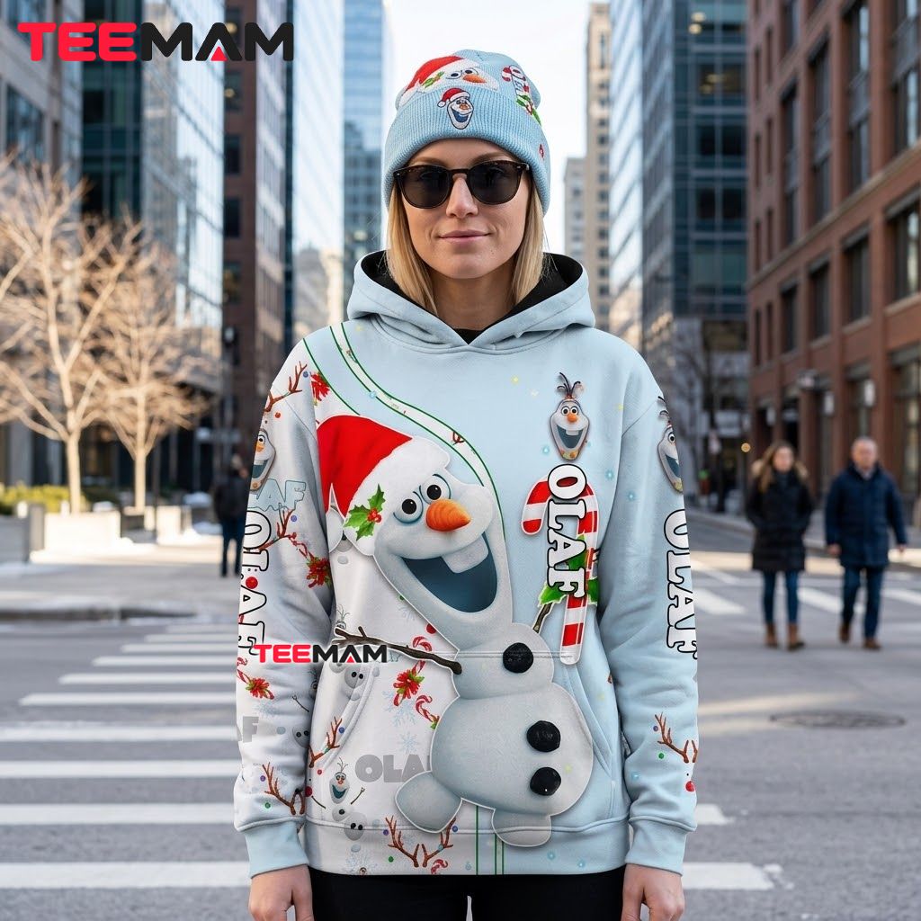 Christmas Olaf 3D Hoodie Candy Cane Santa Hat Back Christmas Olaf 3D Hoodie Candy Cane Santa Hat Back