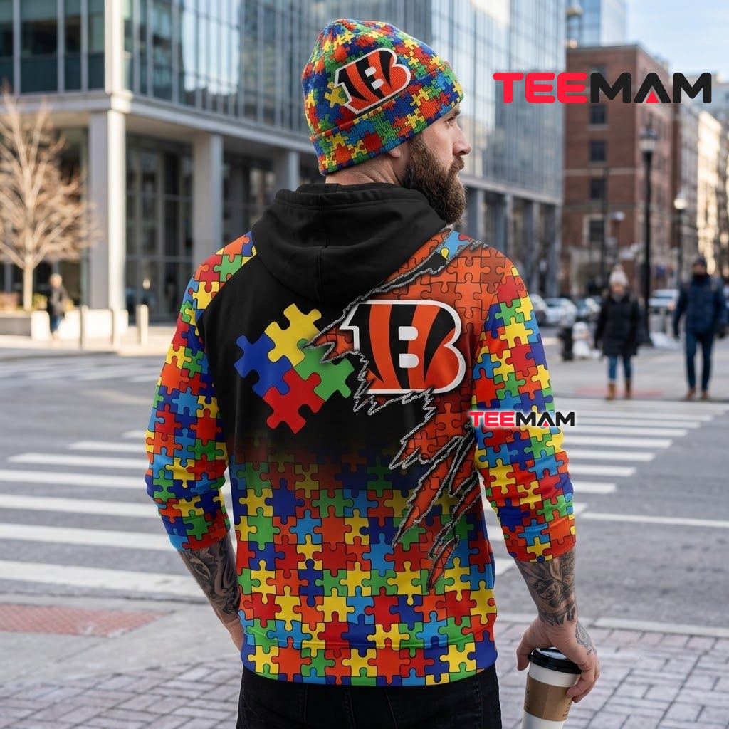 Cincinnati Bengals 3D Hoodie Autism Awareness Puzzle Pattern Version 3 Cincinnati Bengals 3D Hoodie Autism Awareness Puzzle Pattern Version 3