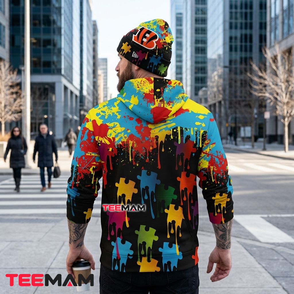 Cincinnati Bengals 3D Hoodie Autism Puzzle Paint Splatter Version 3 Cincinnati Bengals 3D Hoodie Autism Puzzle Paint Splatter Version 3