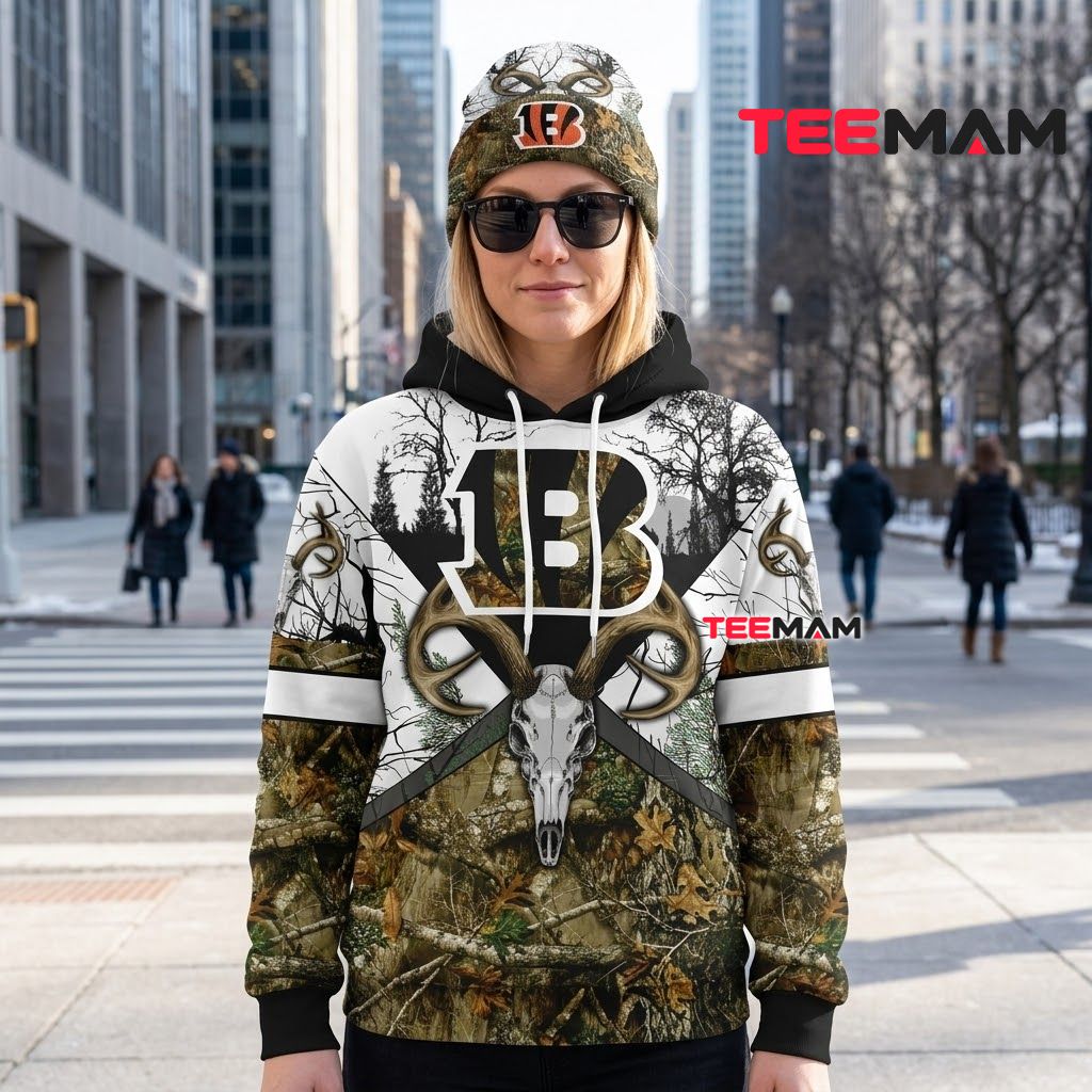 Cincinnati Bengals 3D Hoodie Deer Skull Hunting Camo Back Cincinnati Bengals 3D Hoodie Deer Skull Hunting Camo Back