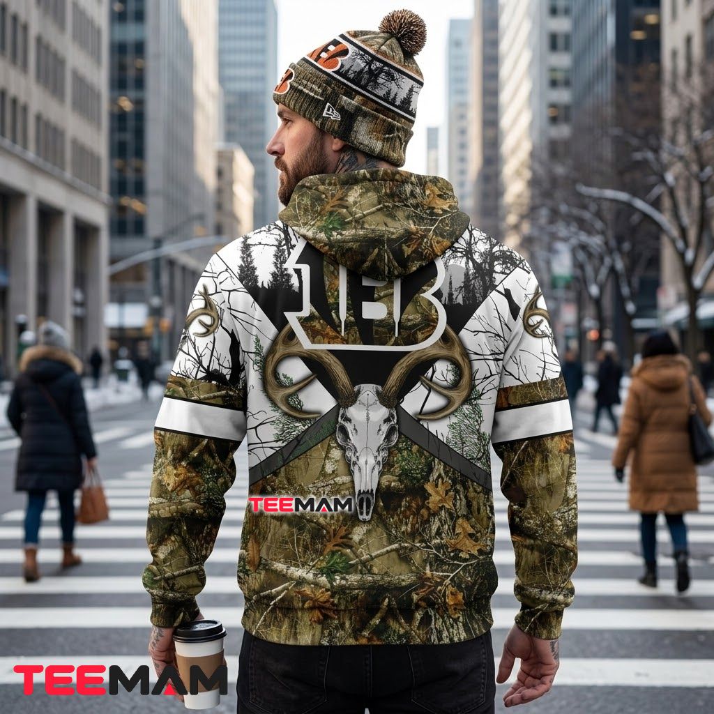 Cincinnati Bengals 3D Hoodie Deer Skull Hunting Camo Version 3 Cincinnati Bengals 3D Hoodie Deer Skull Hunting Camo Version 3