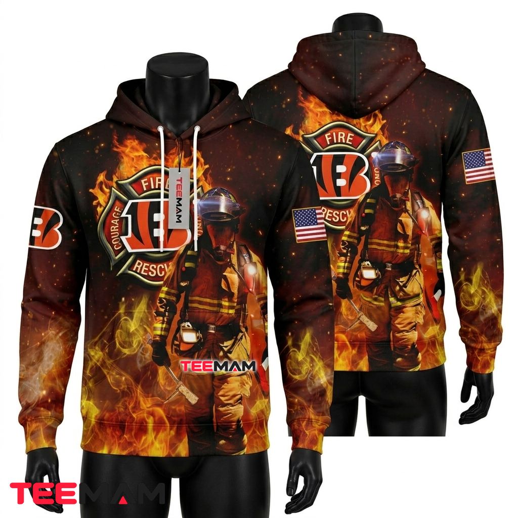 Cincinnati Bengals 3D Hoodie Firefighter Rescue Badge Front