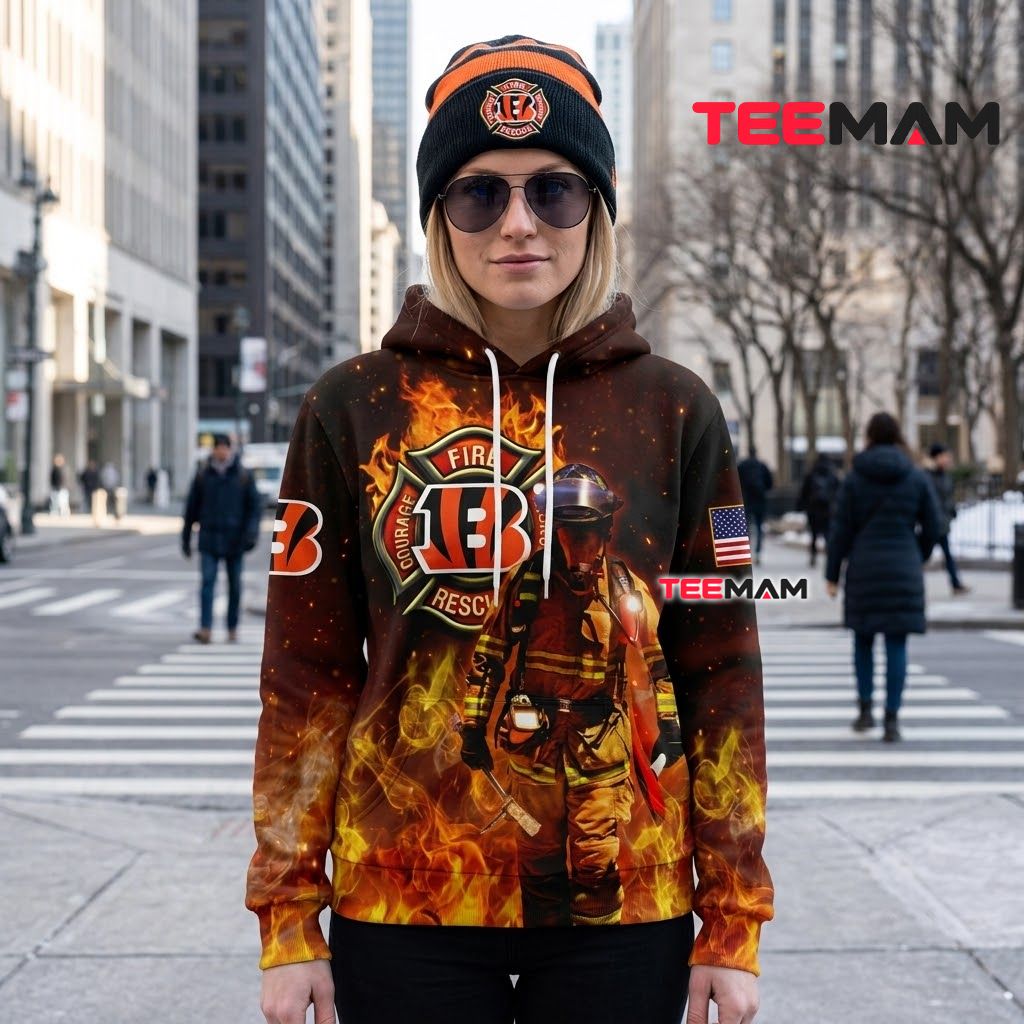 Cincinnati Bengals 3D Hoodie Firefighter Rescue Badge Back Cincinnati Bengals 3D Hoodie Firefighter Rescue Badge Back