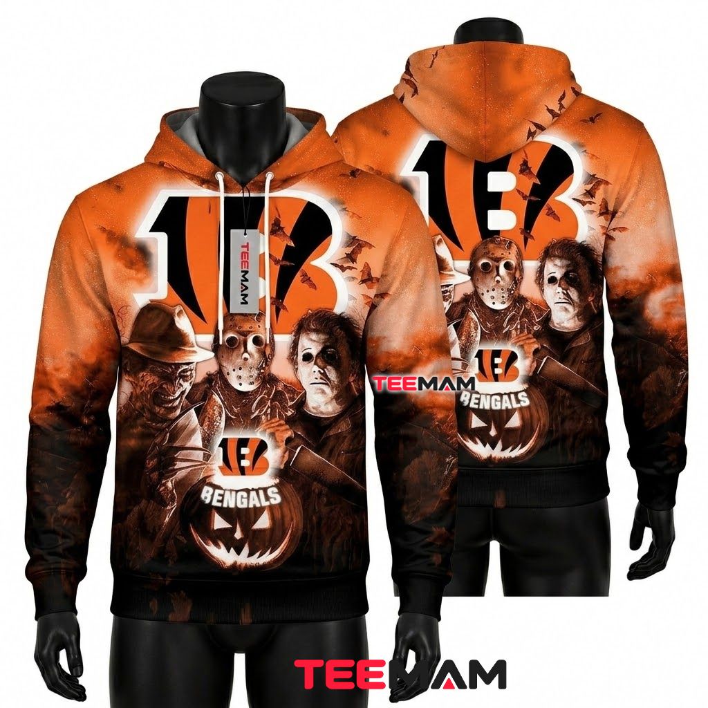 Cincinnati Bengals 3D Hoodie Freddy Jason Michael Myers Front