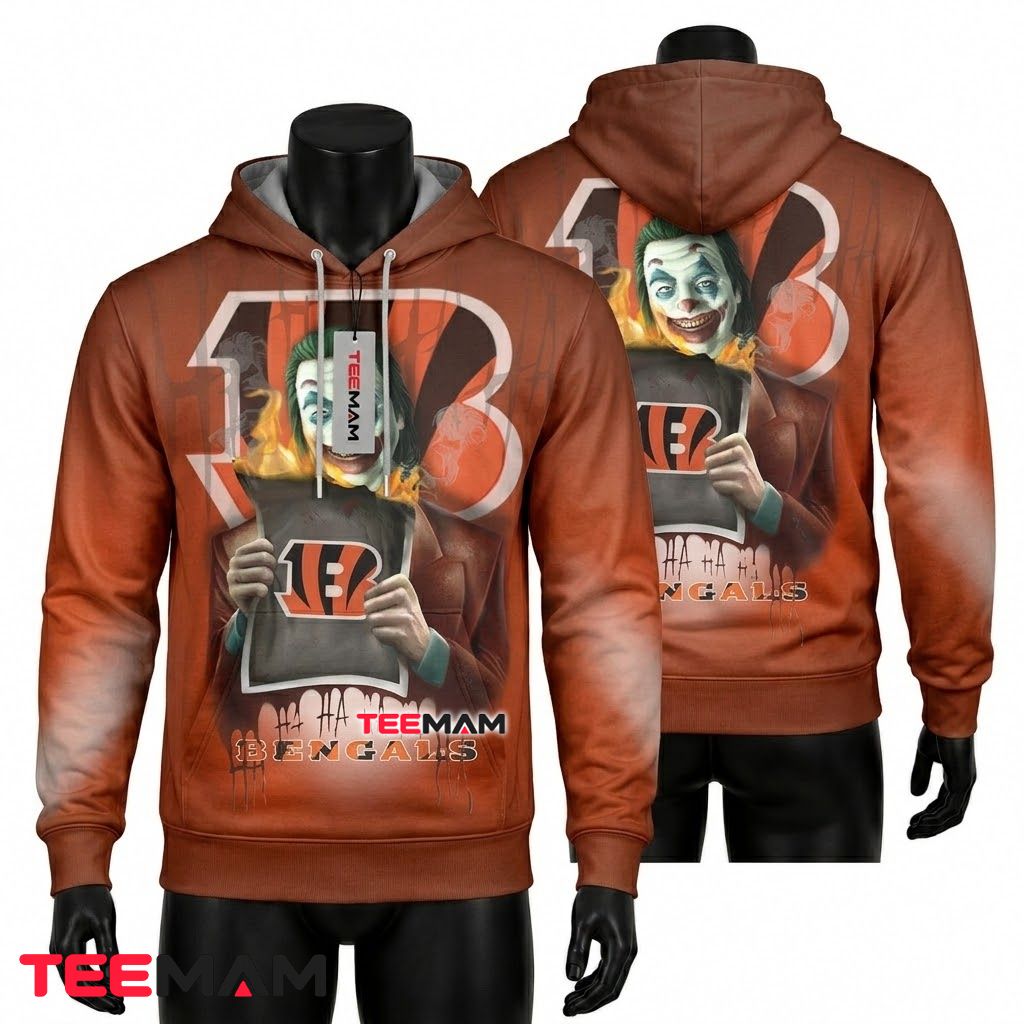 Cincinnati Bengals 3D Hoodie Joker Flame Torn Poster Front