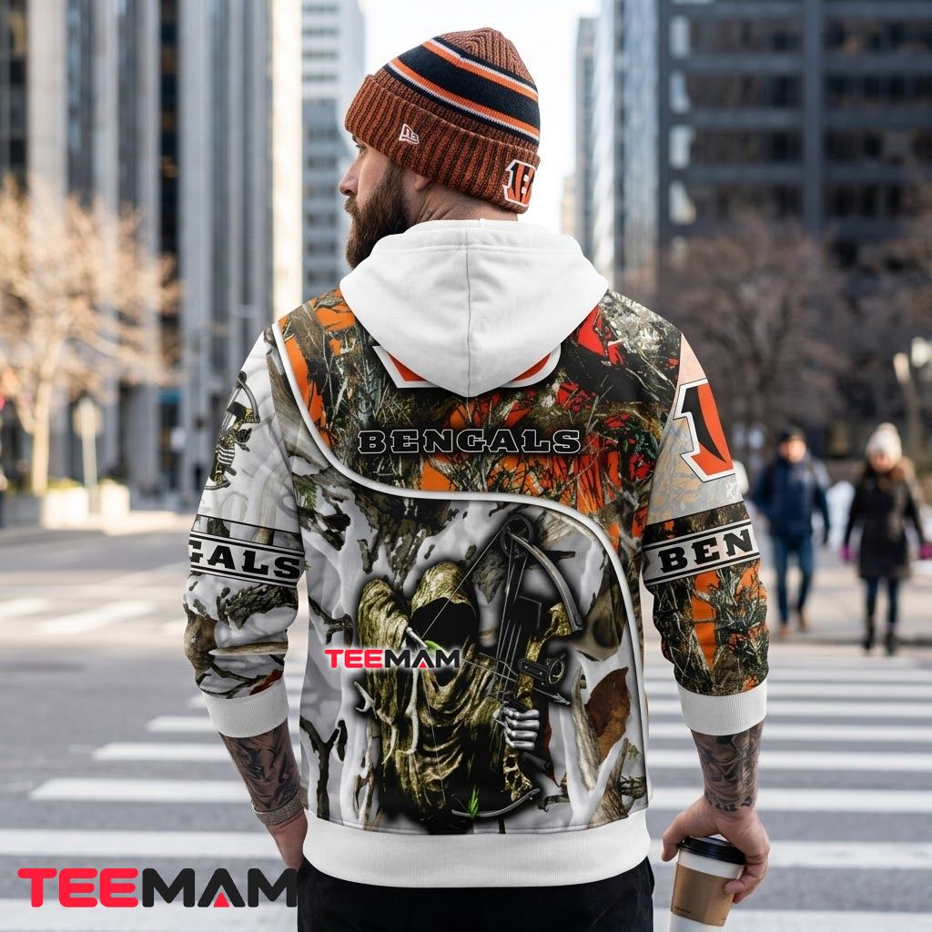 Cincinnati Bengals 3D Hoodie Skull Hunter Crossbow Camo Version 3 Cincinnati Bengals 3D Hoodie Skull Hunter Crossbow Camo Version 3