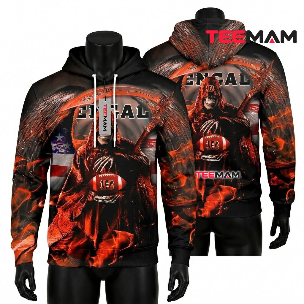 Cincinnati Bengals 3D Hoodie Winged Grim Reaper Flame Front