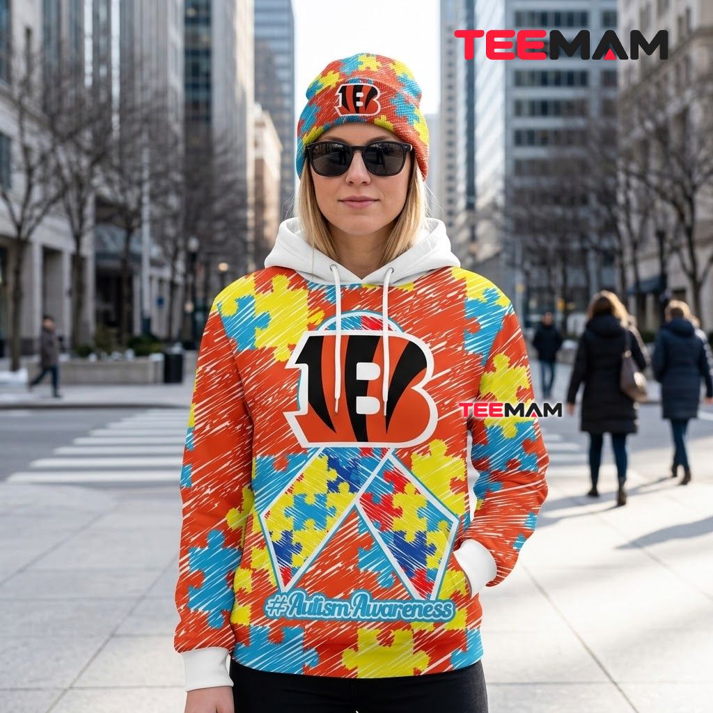 Cincinnati Bengals All Over Print 3D Hoodie Autism Scribble Ribbon Back Cincinnati Bengals All Over Print 3D Hoodie Autism Scribble Ribbon Back