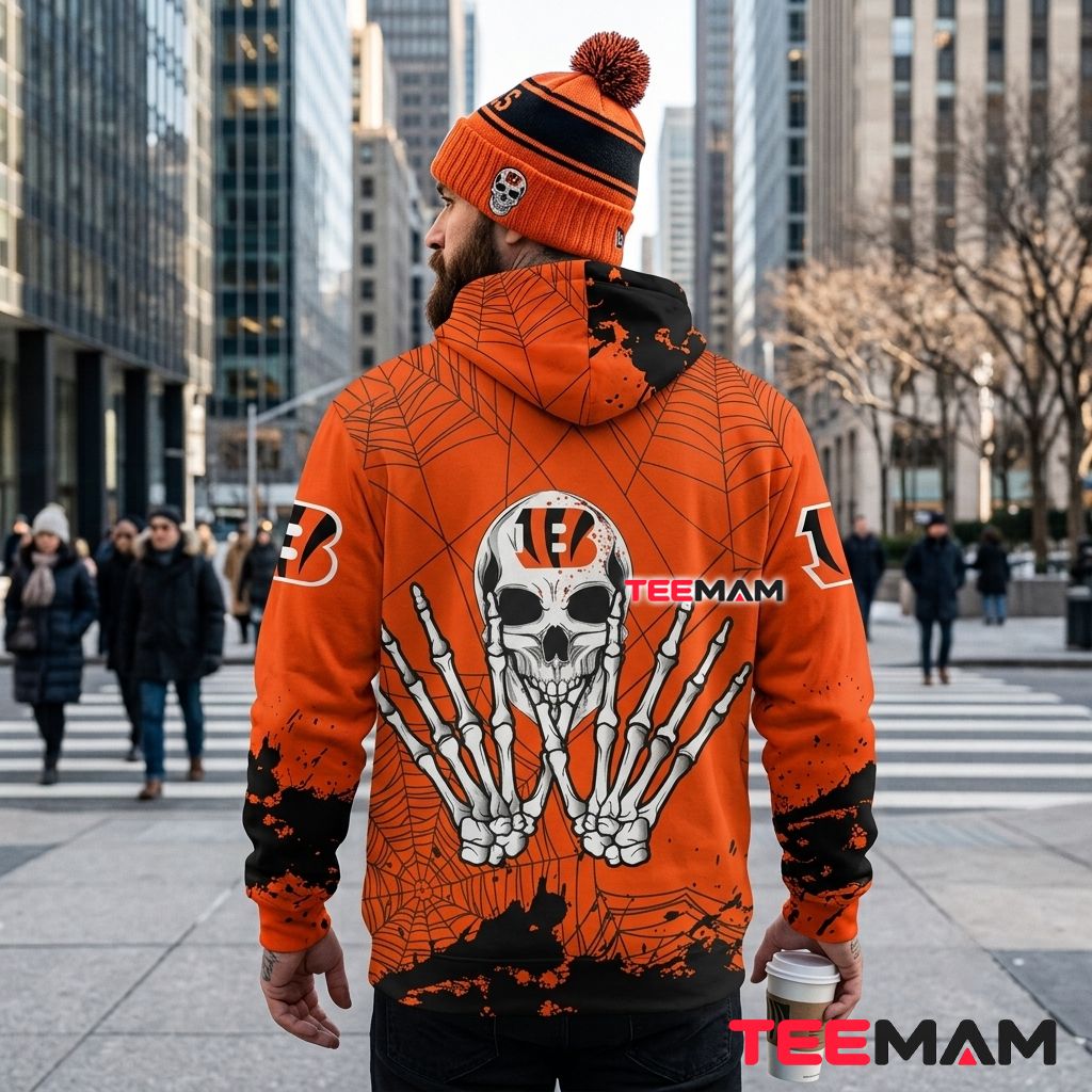 Cincinnati Bengals All Over Print 3D Hoodie Skeleton Hands Spider Web Version 3 Cincinnati Bengals All Over Print 3D Hoodie Skeleton Hands Spider Web Version 3