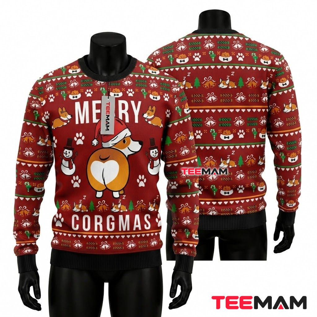 Corgi Ugly Christmas Sweater Merry Corgmas Funny Front