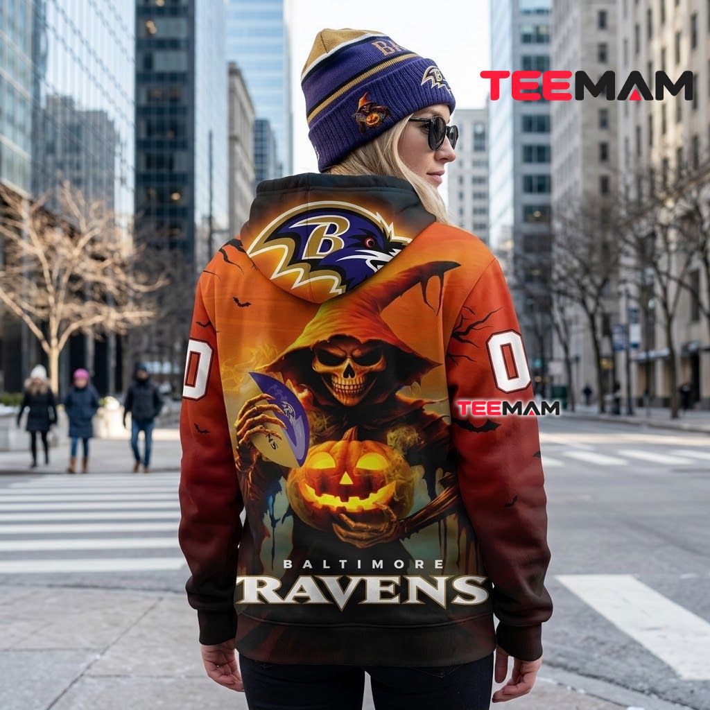 Custom Name Baltimore Ravens 3D Hoodie Grim Reaper Pumpkin Version 3 Custom Name Baltimore Ravens 3D Hoodie Grim Reaper Pumpkin Version 3