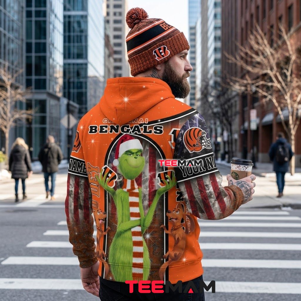 Custom Name Cincinnati Bengals 3D Hoodie Grinch Christmas Flag Version 3 Custom Name Cincinnati Bengals 3D Hoodie Grinch Christmas Flag Version 3