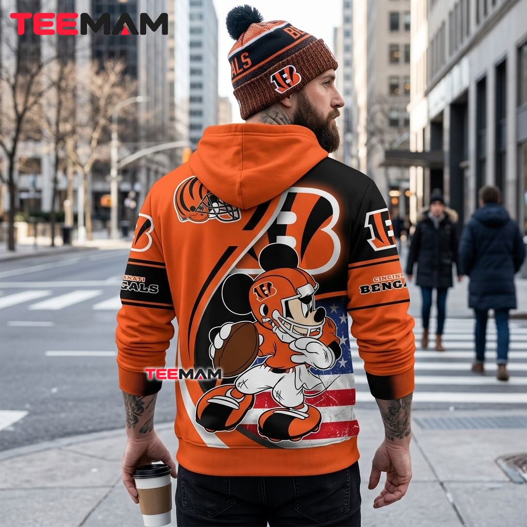 Custom Name Cincinnati Bengals 3D Hoodie Mickey Mouse Football Version 3 Custom Name Cincinnati Bengals 3D Hoodie Mickey Mouse Football Version 3