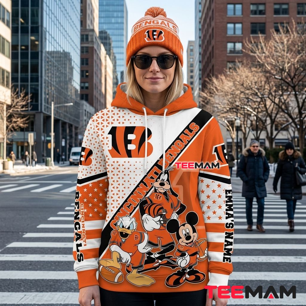 Custom Name Cincinnati Bengals All Over Print 3D Hoodie Mickey Goofy Donald Back Custom Name Cincinnati Bengals All Over Print 3D Hoodie Mickey Goofy Donald Back