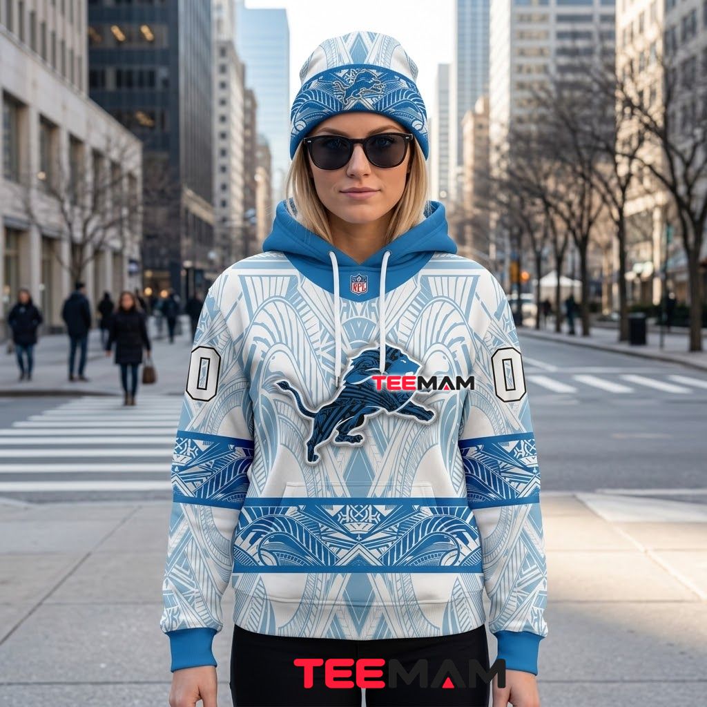 Custom Name Detroit Lions 3D Hoodie Polynesian Tribal Pattern Back Custom Name Detroit Lions 3D Hoodie Polynesian Tribal Pattern Back