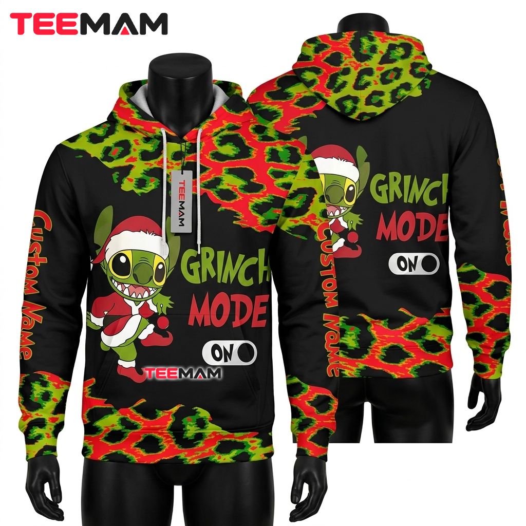 Custom Name Stitch 3D Hoodie Grinch Mode Christmas Design Front