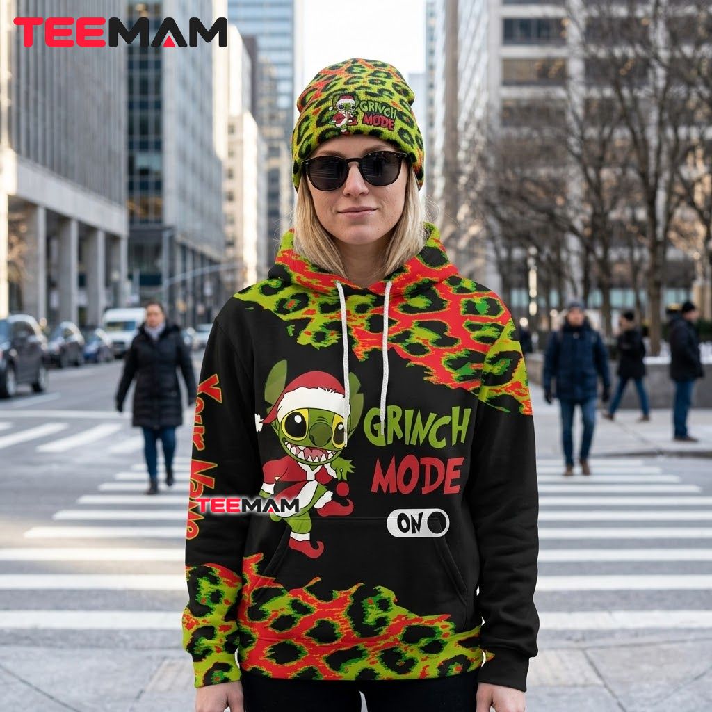 Custom Name Stitch 3D Hoodie Grinch Mode Christmas Design Back Custom Name Stitch 3D Hoodie Grinch Mode Christmas Design Back