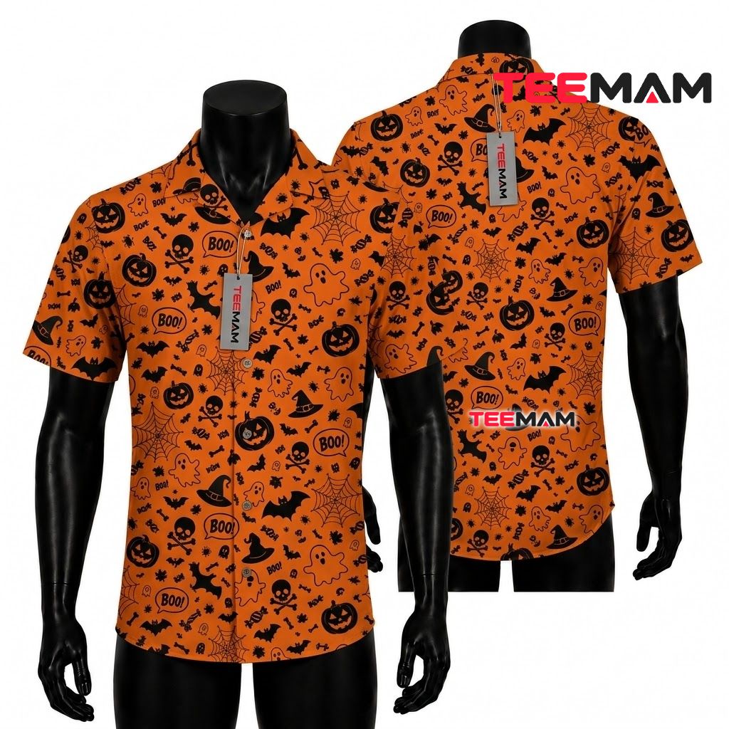 Cute Halloween Pattern Hawaiian Shirt Orange