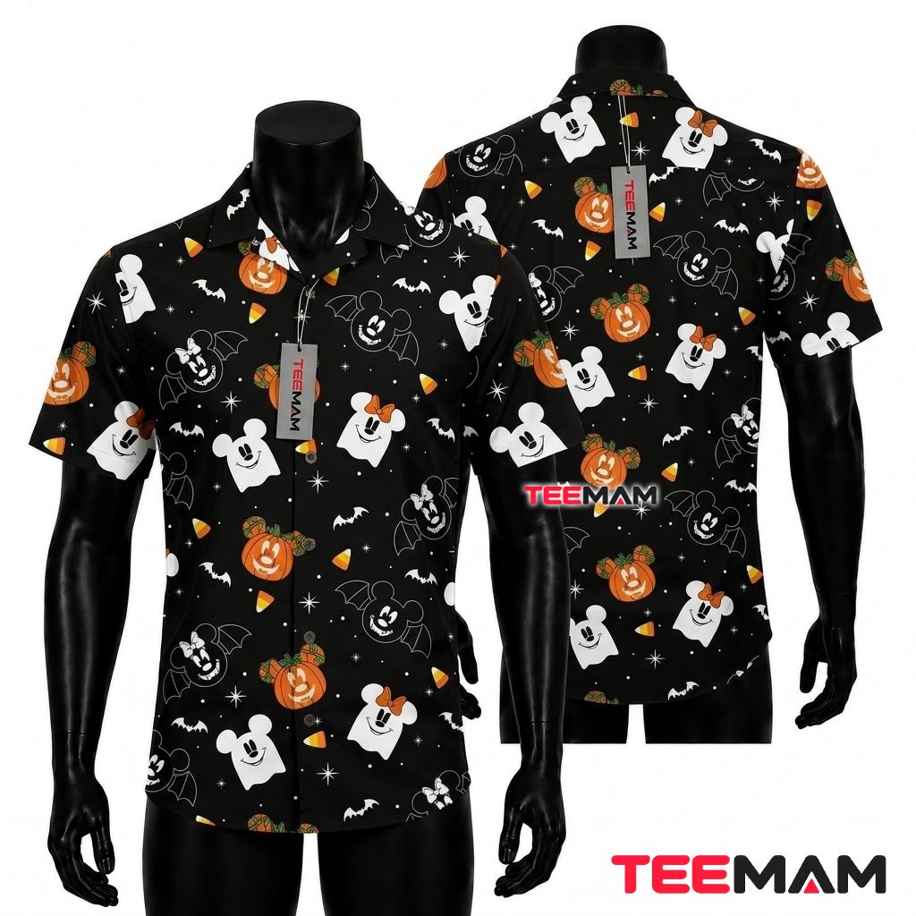 Cute Mouse Ghost Hawaiian Shirt Black