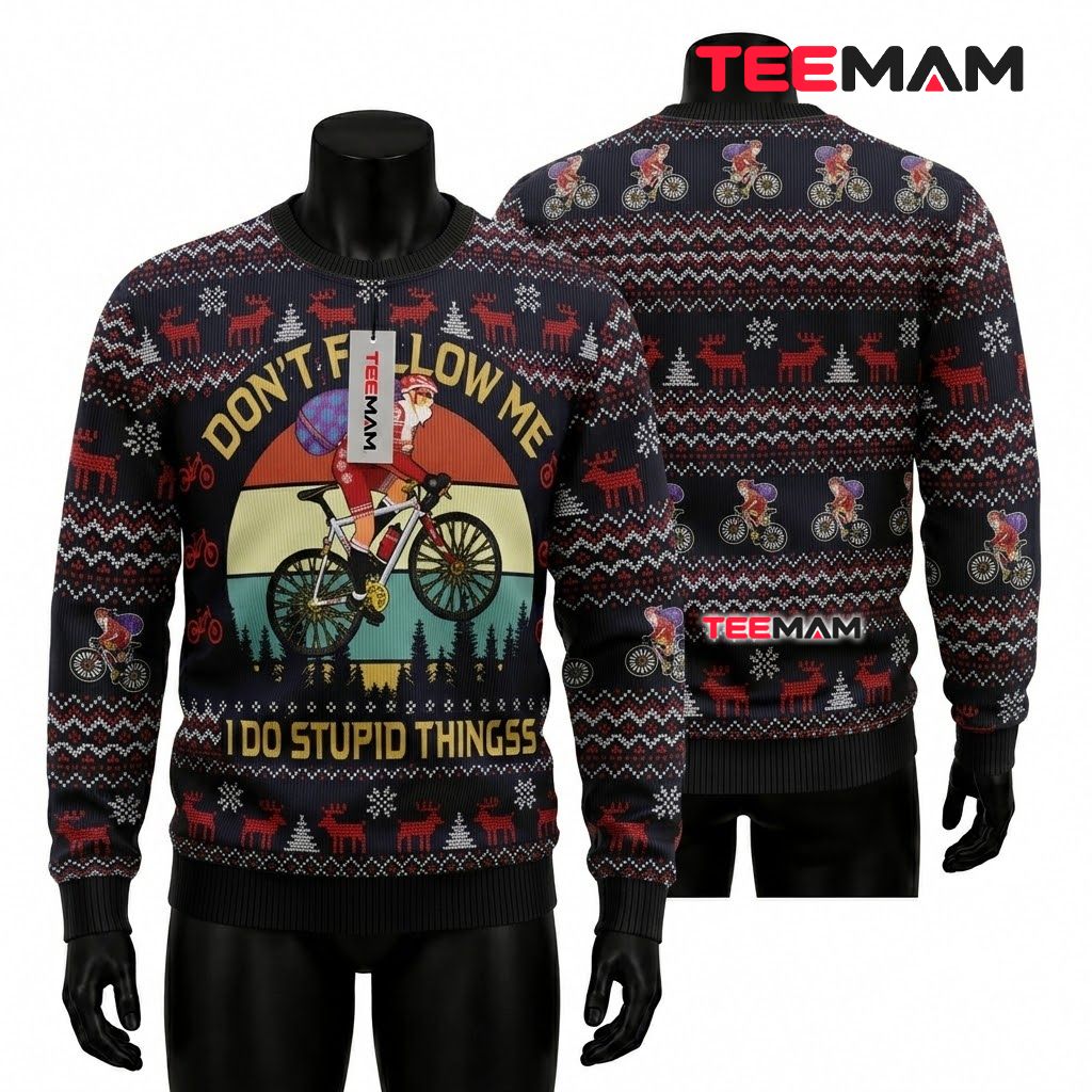 Cycling Santa Ugly Christmas Sweater Dont Follow Me Front