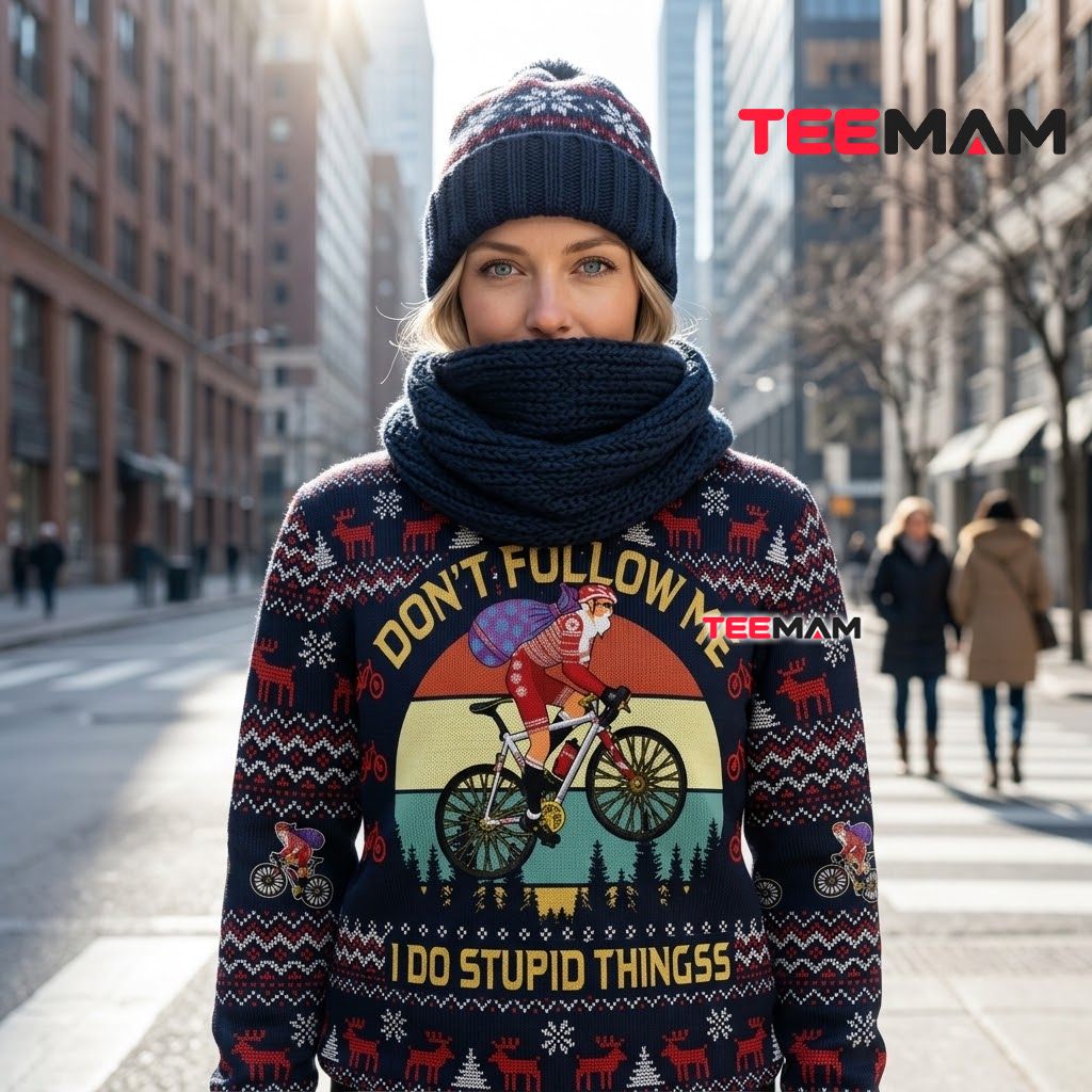 Cycling Santa Ugly Christmas Sweater Dont Follow Me Back Cycling Santa Ugly Christmas Sweater Dont Follow Me Back