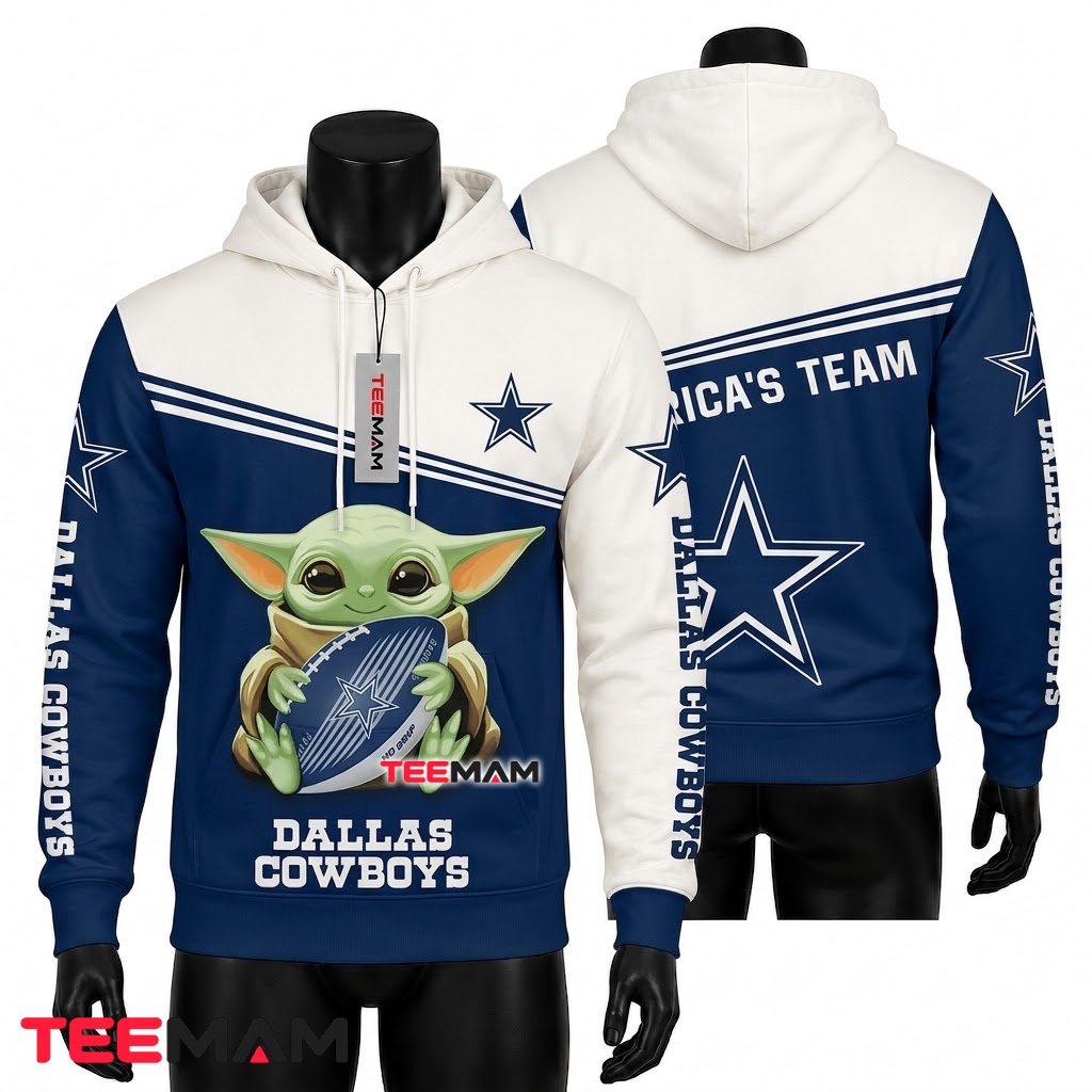 Dallas Cowboys 3D Hoodie Baby Yoda Football Hug Front
