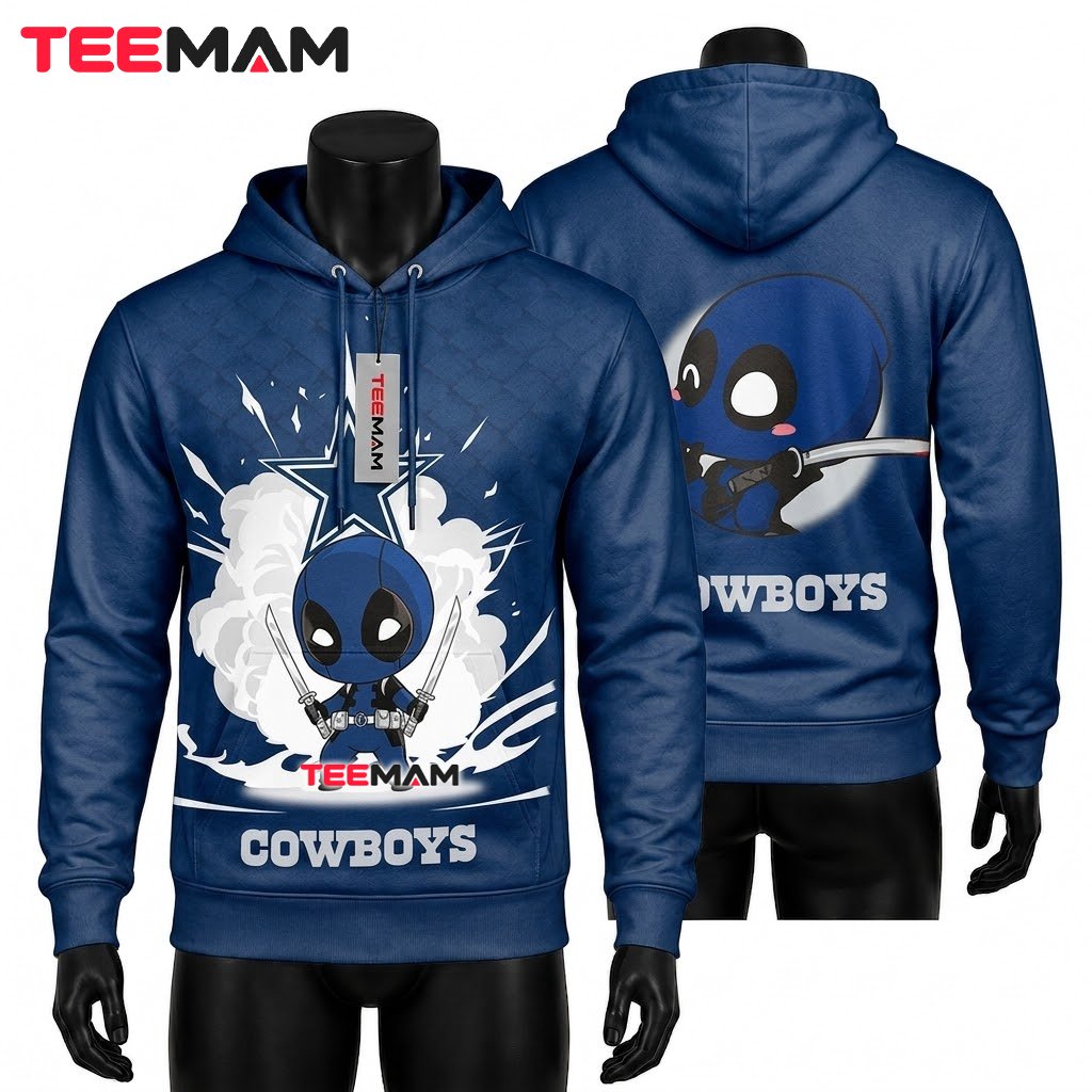 Dallas Cowboys 3D Hoodie Chibi Deadpool Dual Swords Front