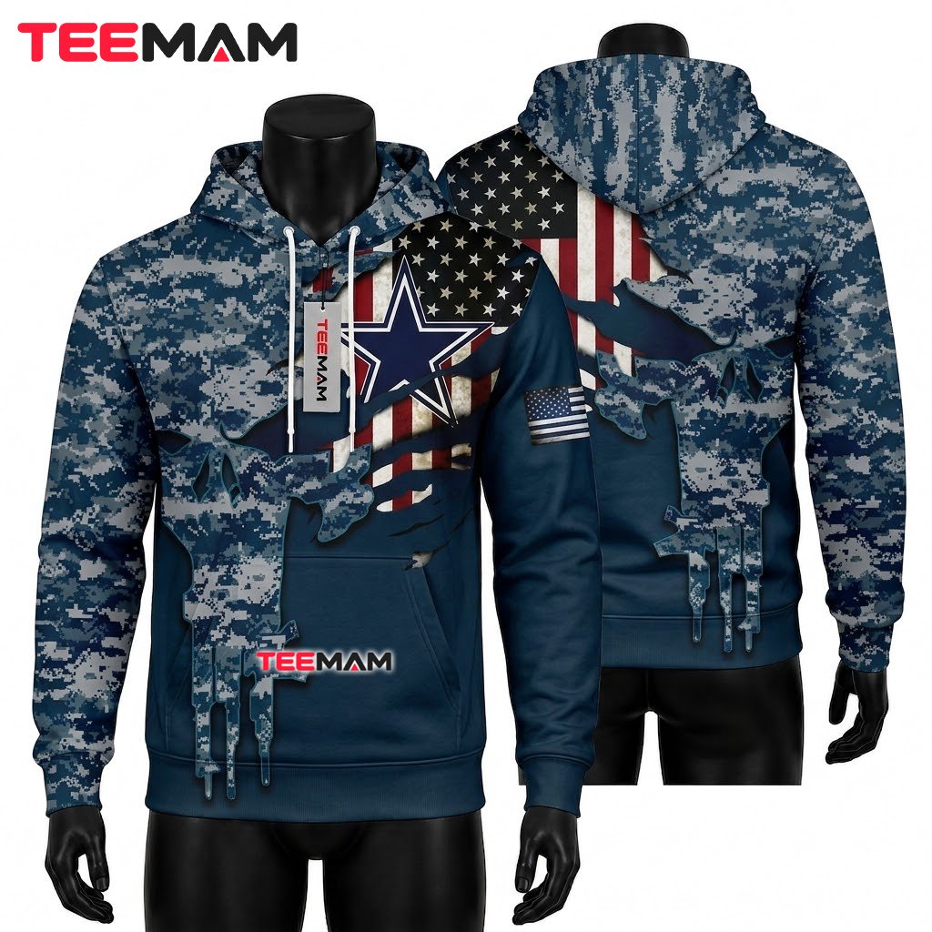 Dallas Cowboys 3D Hoodie Digital Camo Punisher Flag Front