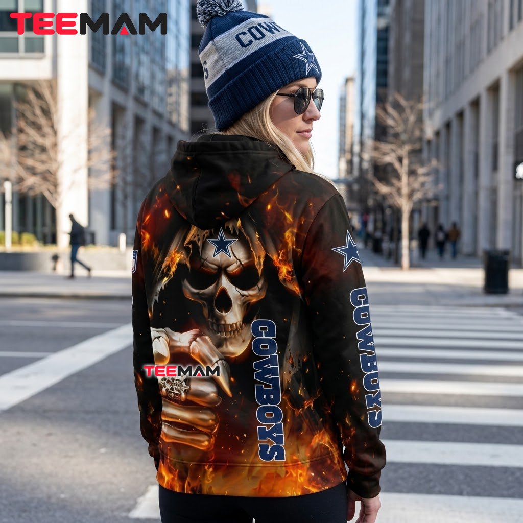 Dallas Cowboys 3D Hoodie Flaming Skull Fist Punch Version 3 Dallas Cowboys 3D Hoodie Flaming Skull Fist Punch Version 3