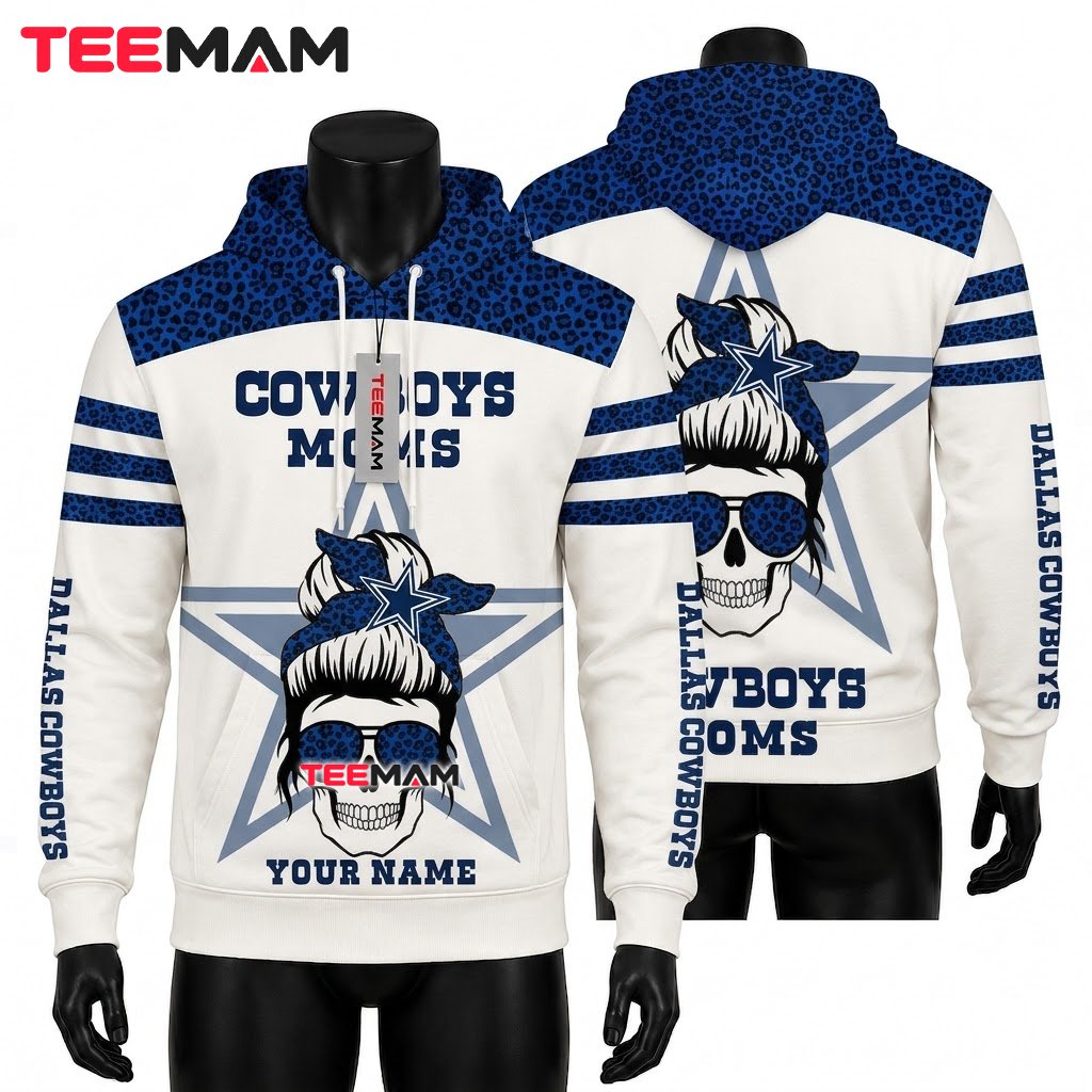 Dallas Cowboys 3D Hoodie Moms Skull Bandana Custom Name Front