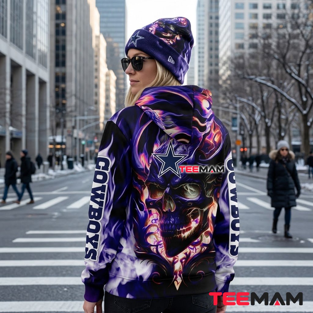 Dallas Cowboys 3D Hoodie Purple Flame Skull Blaze Version 3 Dallas Cowboys 3D Hoodie Purple Flame Skull Blaze Version 3
