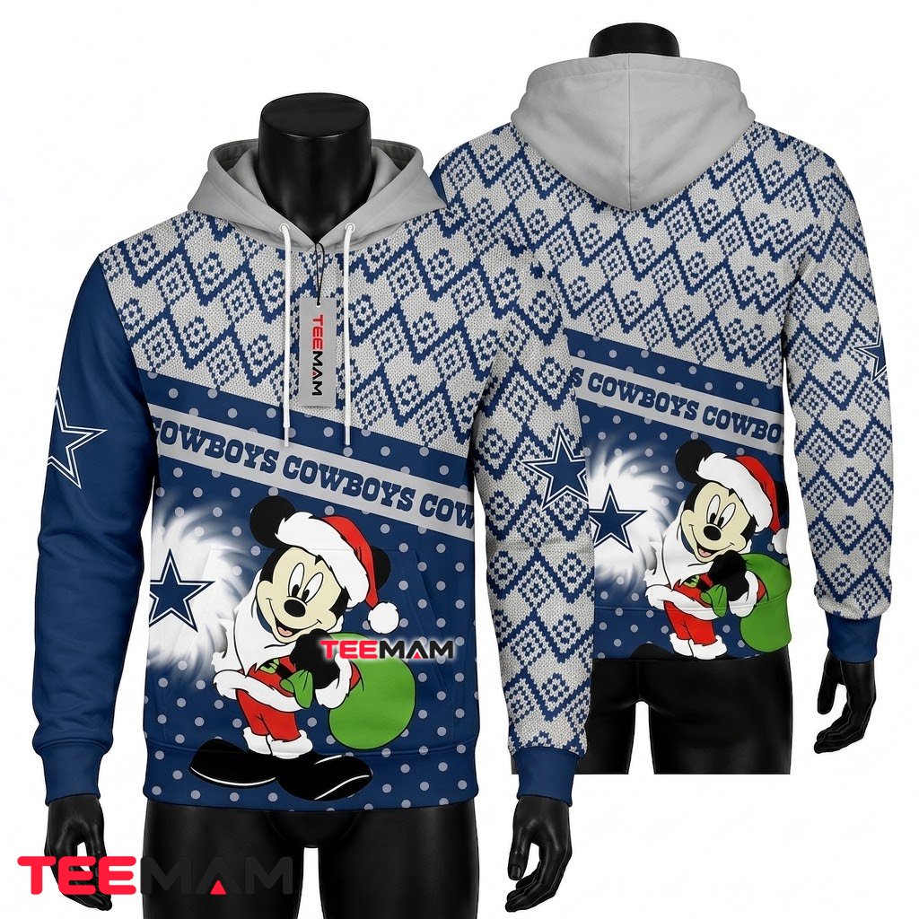 Dallas Cowboys 3D Hoodie Santa Mickey Christmas Gift Front