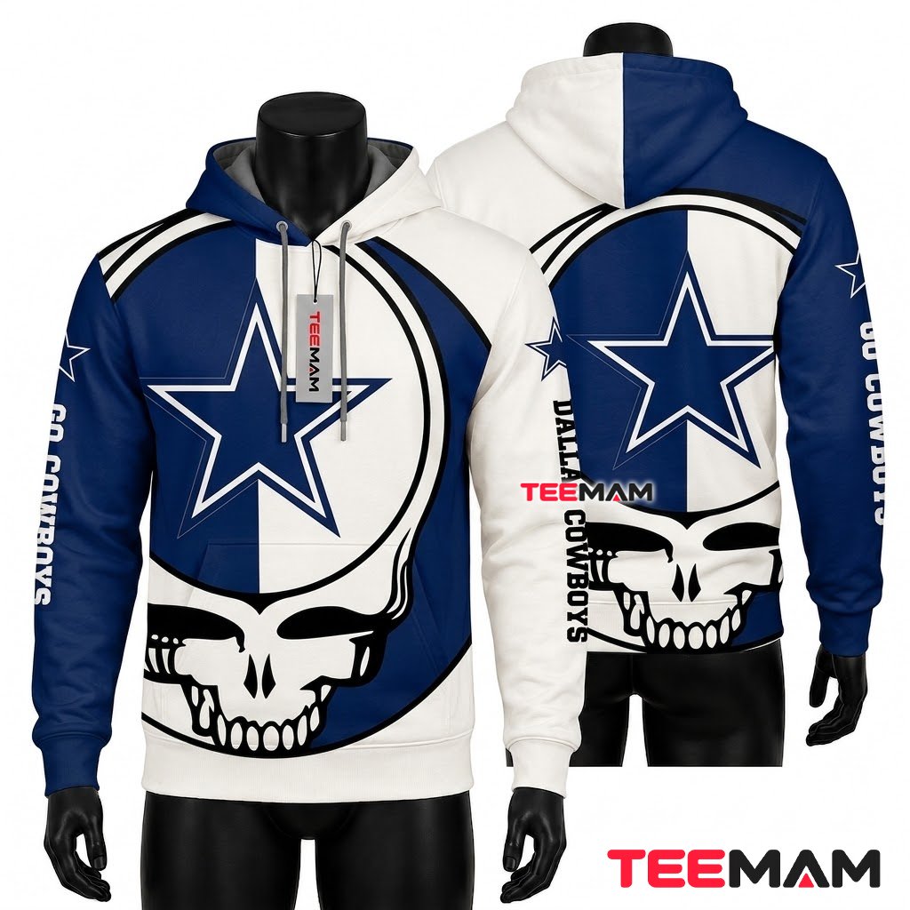 Dallas Cowboys All Over Print 3D Hoodie Grateful Dead Skull Front
