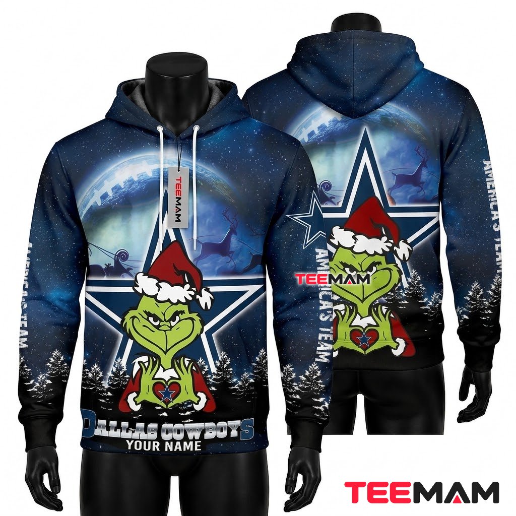 Dallas Cowboys All Over Print 3D Hoodie Grinch Moonlit Sleigh Front