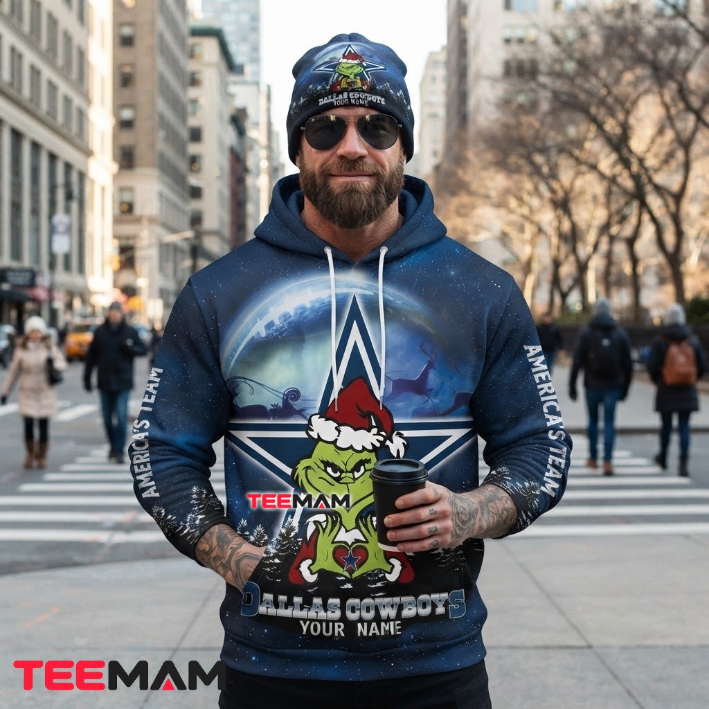 Dallas Cowboys All Over Print 3D Hoodie Grinch Moonlit Sleigh Back Dallas Cowboys All Over Print 3D Hoodie Grinch Moonlit Sleigh Back