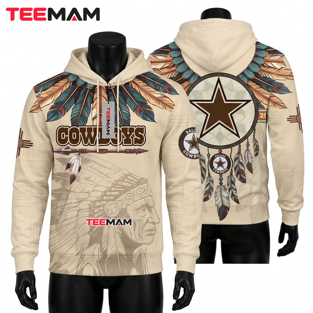 Dallas Cowboys All Over Print 3D Hoodie Native Dreamcatcher Feathers Front