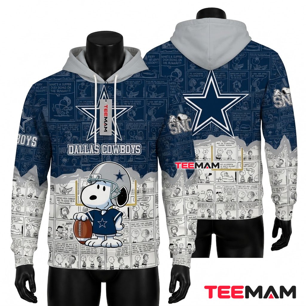 Dallas Cowboys All Over Print 3D Hoodie Snoopy Comic Strip Front