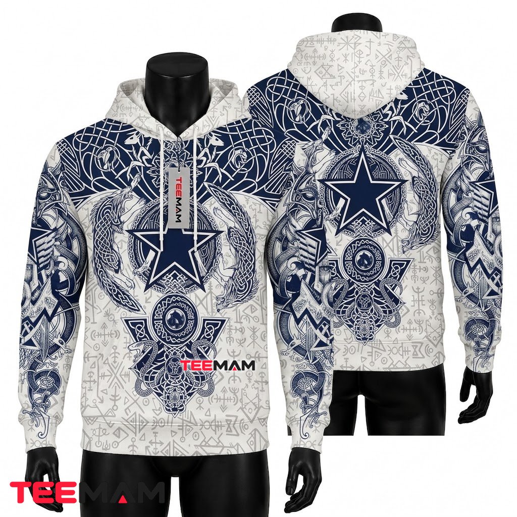 Dallas Cowboys All Over Print 3D Hoodie Viking Wolf Rune Tattoo Front