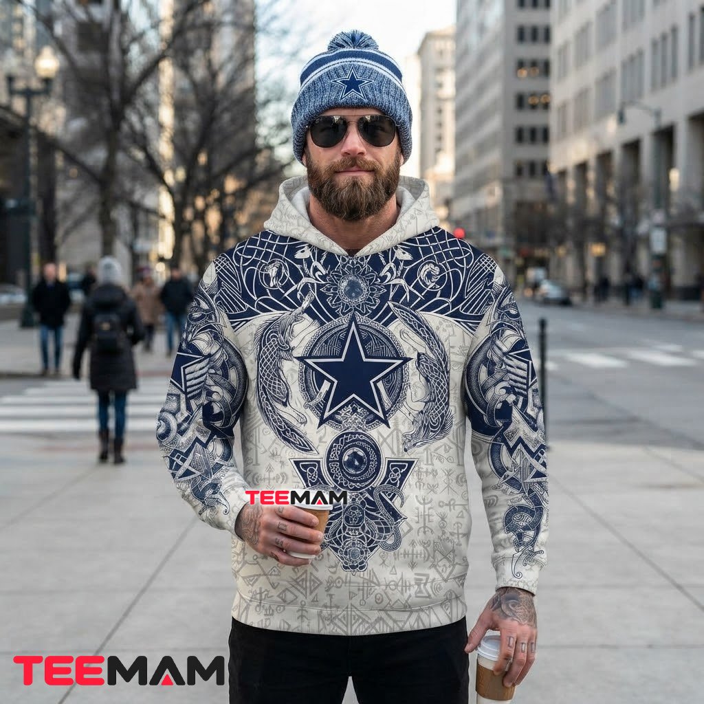 Dallas Cowboys All Over Print 3D Hoodie Viking Wolf Rune Tattoo Back Dallas Cowboys All Over Print 3D Hoodie Viking Wolf Rune Tattoo Back