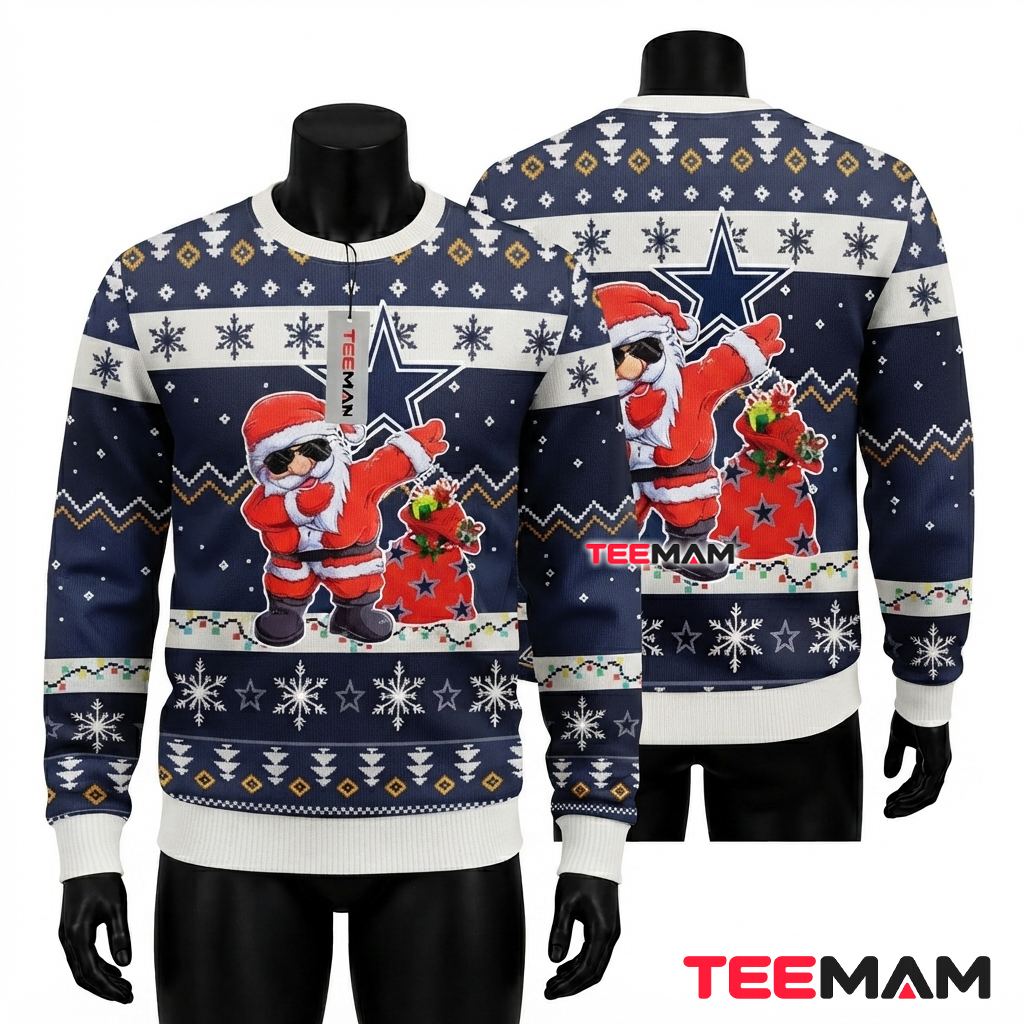Dallas Cowboys Ugly Christmas Sweater Dabbing Santa Gift Bag Front