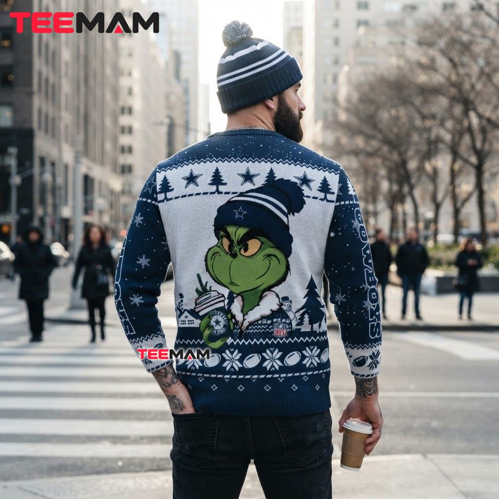 Dallas Cowboys Ugly Christmas Sweater Grinch Beanie Coffee Version 3 Dallas Cowboys Ugly Christmas Sweater Grinch Beanie Coffee Version 3