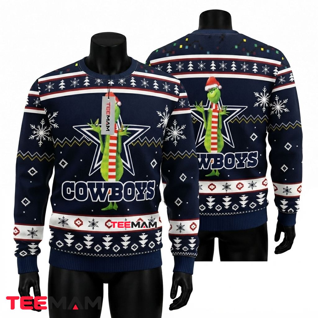 Dallas Cowboys Ugly Christmas Sweater Grinch Santa Design Front