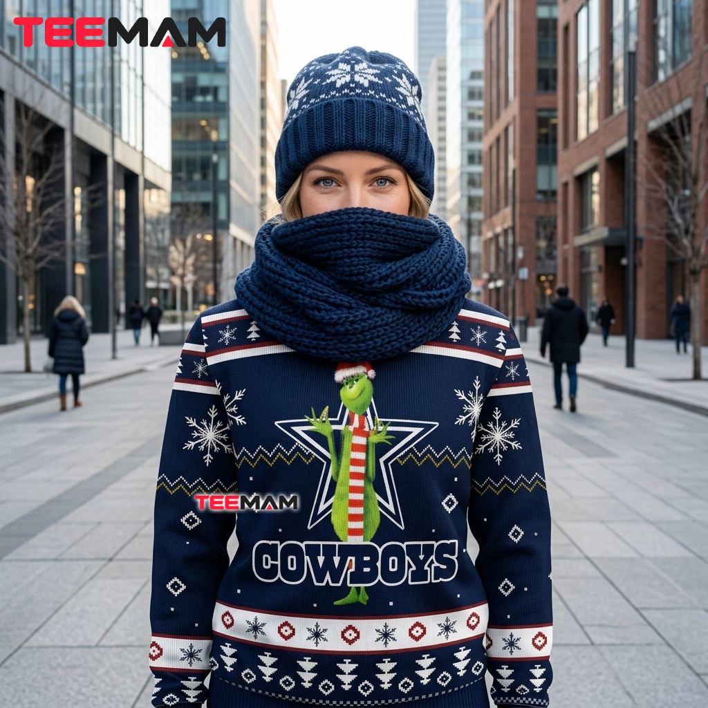 Dallas Cowboys Ugly Christmas Sweater Grinch Santa Design Back Dallas Cowboys Ugly Christmas Sweater Grinch Santa Design Back