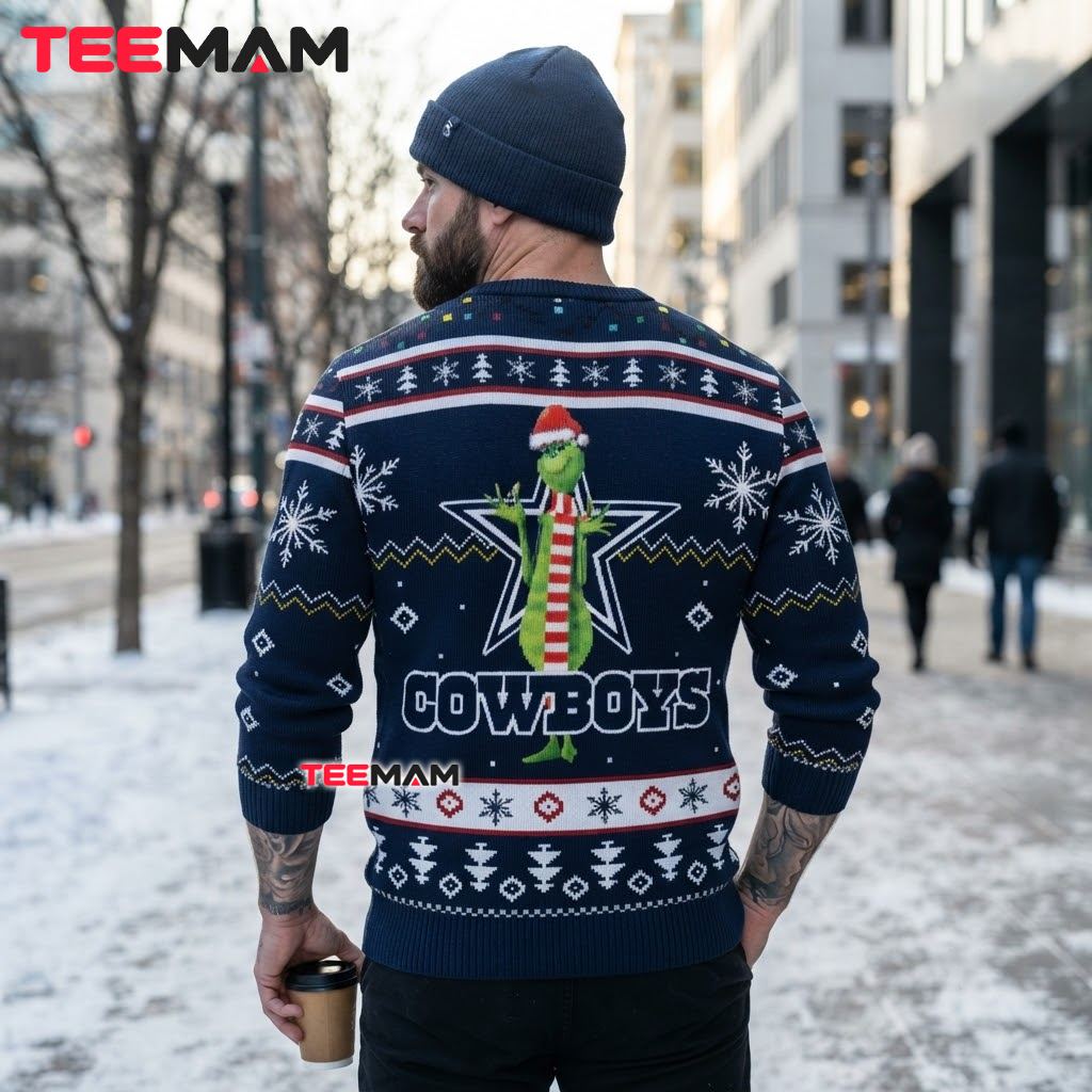 Dallas Cowboys Ugly Christmas Sweater Grinch Santa Design Version 3 Dallas Cowboys Ugly Christmas Sweater Grinch Santa Design Version 3