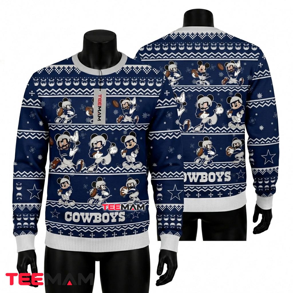 Dallas Cowboys Ugly Christmas Sweater Mickey Mouse Football Front