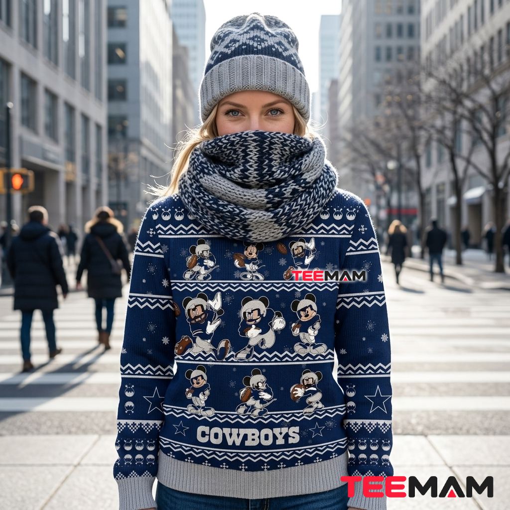 Dallas Cowboys Ugly Christmas Sweater Mickey Mouse Football Back Dallas Cowboys Ugly Christmas Sweater Mickey Mouse Football Back