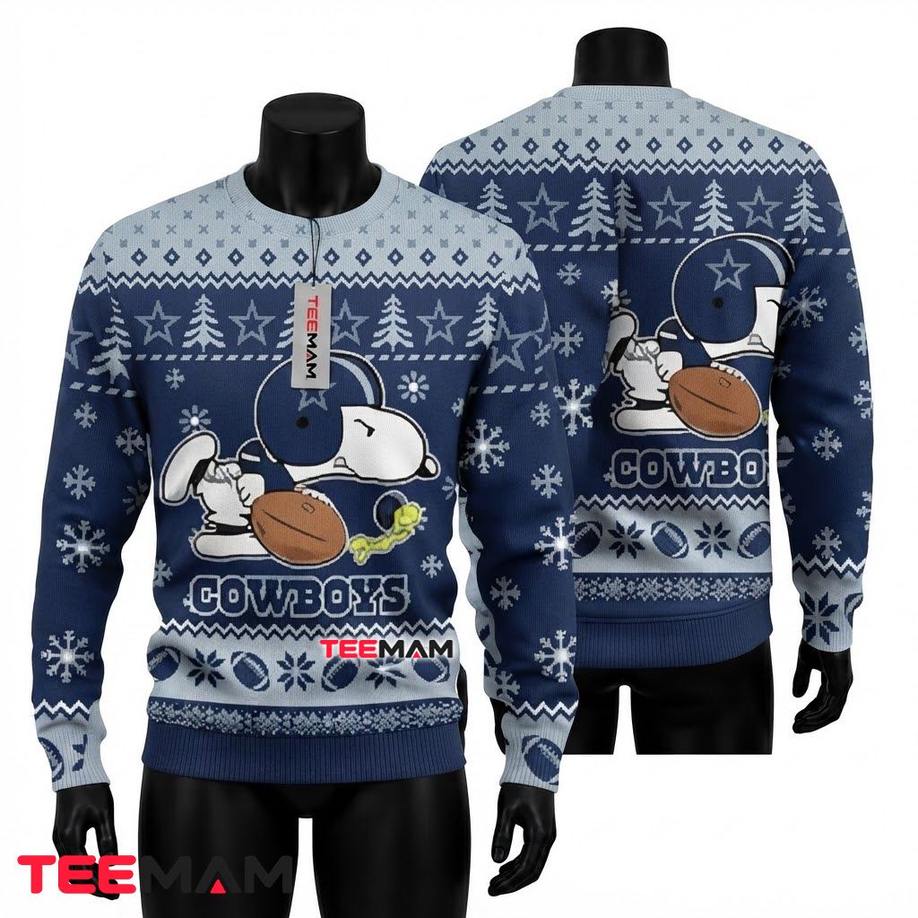 Dallas Cowboys Ugly Christmas Sweater Snoopy Football Front