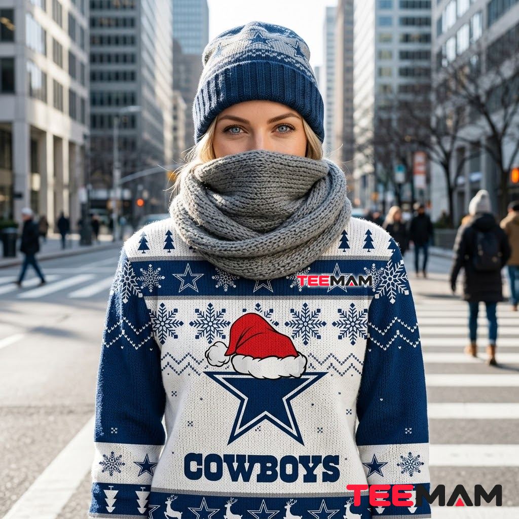 Dallas Cowboys Ugly Christmas Sweater Star Santa Hat Logo Back Dallas Cowboys Ugly Christmas Sweater Star Santa Hat Logo Back
