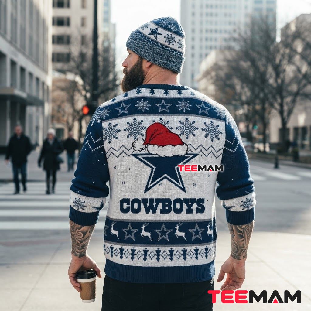 Dallas Cowboys Ugly Christmas Sweater Star Santa Hat Logo Version 3 Dallas Cowboys Ugly Christmas Sweater Star Santa Hat Logo Version 3