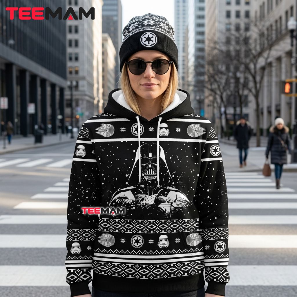 Darth Vader 3D Hoodie Ugly Snowflake Black White Back Darth Vader 3D Hoodie Ugly Snowflake Black White Back